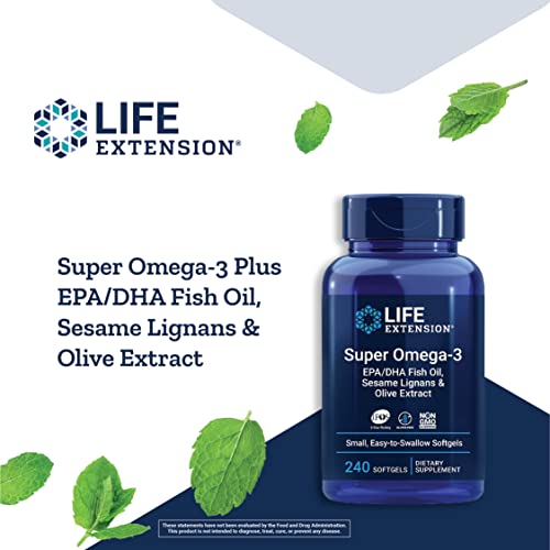 Life Extension Super Omega-3 EPA/DHA Fish Oil, Easy to Swallow 240 Softgels