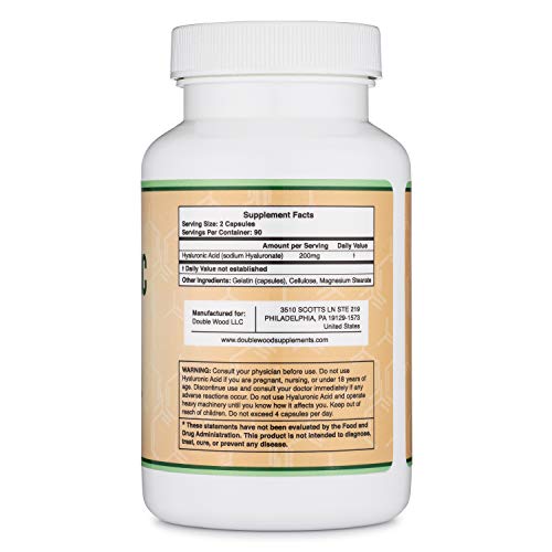 Hyaluronic Acid Supplement -180 Capsules by Double Wood Supplements