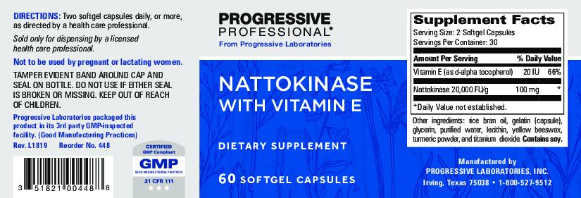 Progressive Labs Nattokinase with Vitamin E 60 gels