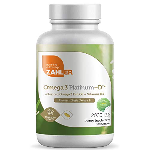 Zahler Omega 3 Platinum +D, All-Natural Pure Fish Oil Supplement, Burpless Softgel with No Fishy Aftertaste, Highest in EPA and DHA, Certified Kosher, 90 Softgels