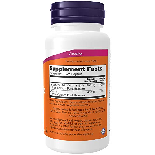 NOW Supplements, Pantothenic Acid (Vitamin B-5) 500 mg, B-Complex Vitamin, 100 Capsules