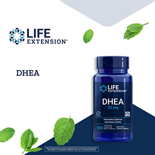 Life Extension DHEA 25 mg – Für Hormongleichgewicht, Immununterstützung, sexuelle Gesundheit und Anti-Aging – Unterstützt Gedächtnis und Stimmung – GVO-frei, glutenfrei, vegetarisch – 100 im Mund aufzulösende Tabletten