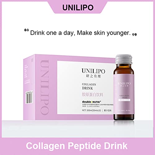 UNILIPO Liquid Collagen Drink, Vital Proteins Collagen Peptides, Fish Collagen Peptides with Vitamin C and Ceramide for Anti-Aging and Moisturizing, Collagen Drink for Skin and Good Sleep 10 Pcs