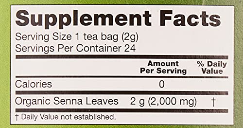 NOW Foods, Certified Organic Senna Tea, Caffeine Free, Relieving, Non-GMO, Premium Unbleached Tea Bags with No-Staples Design, 24-Count