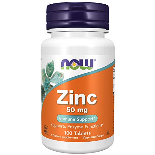 NOW Supplements, Vitamin D-3 5,000 IU, 240 Softgels & Now Foods Supplements, Zinc (Zinc Gluconate) 50 mg, Supports Enzyme Functions, Immune Support, 100 Tablets, Yellow/Gold