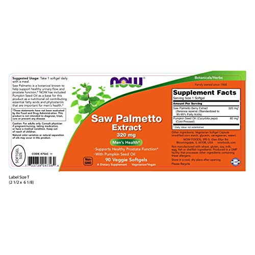 Now Foods Saw Palmetto Extract 320 mg - 90 Softgels (Pack of 2) - 180 Total Softgels