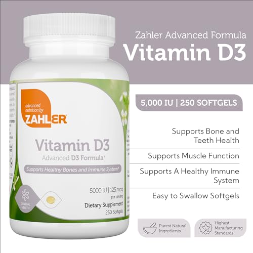 Zahler - Advanced Vitamin D3 5000 IU Softgels (250 Count) Kosher Vegetarian Friendly Vitamin D for Immune Support, Bone, Teeth & Muscle Health - Daily D3 Vitamin Supplement for Adults - Easy Swallow V