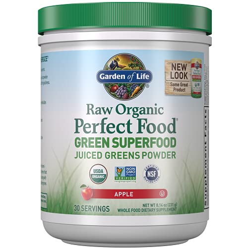 Garden of Life Raw Organic Perfect Food Green Superfood Juiced Greens Powder - Apple, 30 Servings (Packaging May Vary) - Vegan Gluten Free Whole Food Dietary Supplement, Plus Probiotics & Enzymes