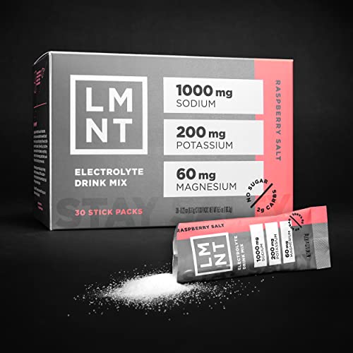 LMNT Keto Electrolyte Powder Packets Paleo Raspberry Salt 30 Sticks