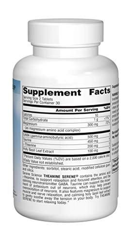 Source Naturals Theanine Serene with GABA - Calm Mind & Body, Supports Relaxation & Focused Attention - 60 Tablets