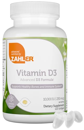 Zahler - Advanced Vitamin D3 10,000 IU Softgels (120 Count) Kosher Vegetarian Friendly Vitamin D for Immune Support, Bone, Teeth & Muscle Health - Daily D3 Vitamin Supplement for Adults - Easy Swallow