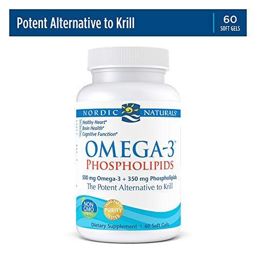 Nordic Naturals Omega-3 Phospholipids, Unflavored - 500 mg Omega-3 & 350 mg Phospholipids - 60 Soft Gels - Heart & Brain Health - Small, Easy-to-Swallow Soft Gels - Non-GMO - 30 Servings