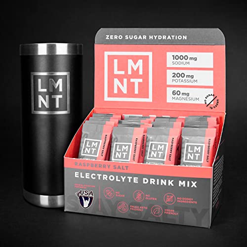 LMNT Keto Electrolyte Powder Packets Paleo Raspberry Salt 30 Sticks