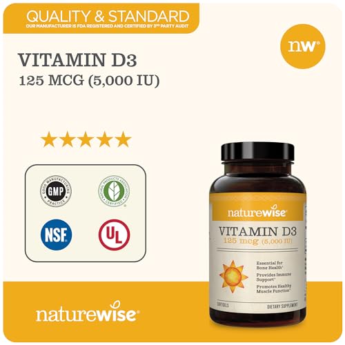 NatureWise Vitamin D3 5000iu (125 mcg) Mini Softgel 360 Count, Packaging May Vary