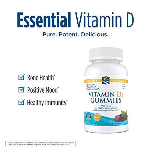 Nordic Naturals Vitamin D3 Gummies, Wild Berry - 1000 IU Vitamin D3-120 Gummies - Great Taste - Healthy Bones, Mood & Immune System Function - Non-GMO - 120 Servings