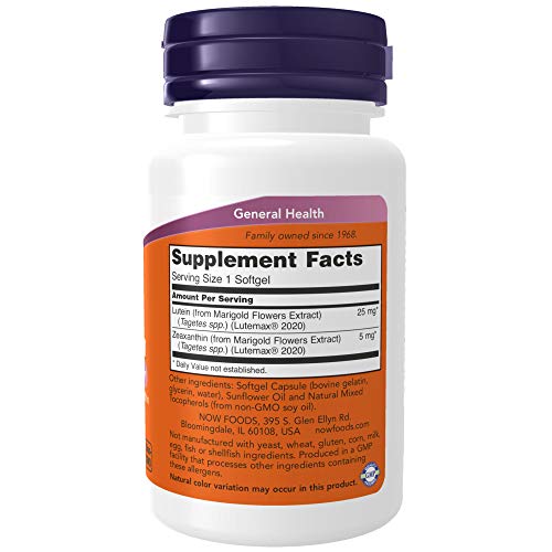 NOW Supplements Lutein &amp; Zeaxanthin с лютеином 25 мг и зеаксантином 5 мг, 60 мягких капсул