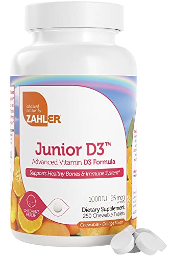 Zahler Junior D3 Vitamins 1000 IU - Chewable Vitamin D3 for Kids - Vitamin D for Kids to Support Bone, Teeth & Immune Health - Kosher Kids Vitamin D3 Orange Flavor - D3 Vitamins for Kids (250 Count)