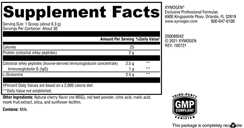 XYMOGEN GI Protect - IgG Immunoglobulin L-Glutamine Powder Supplement  Cherry Flavor 6.67 oz