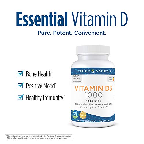 Nordic Naturals Vitamin D3 1000, Orange - 1000 IU Vitamin D3-120 Mini Soft Gels - Supports Healthy Bones, Mood & Immune System Function - Non-GMO - 120 Servings