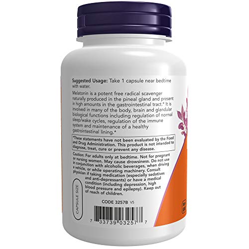 NOW Supplements, Мелатонин 3 мг, поглотитель свободных радикалов*, цикл здорового сна*, 180 растительных капсул