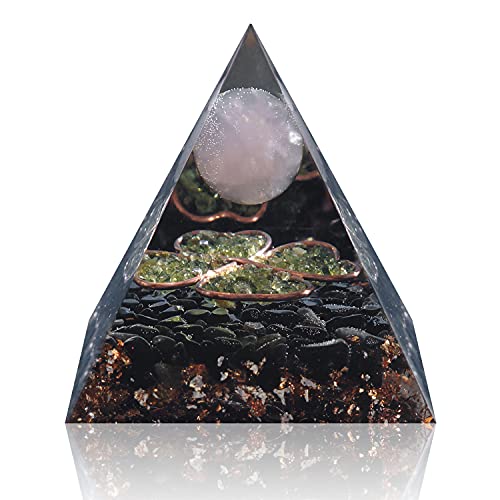 GLOBAL CRYSTAL Four Leaf Clover Rose Quartz Sphere Orgonite Pyramid Chakra Reiki Healing Meditation Orgone Pyramid