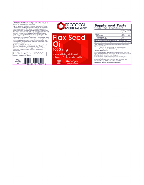 Protocol For Life Balance Flax Seed Oil 1000 mg 120 gels