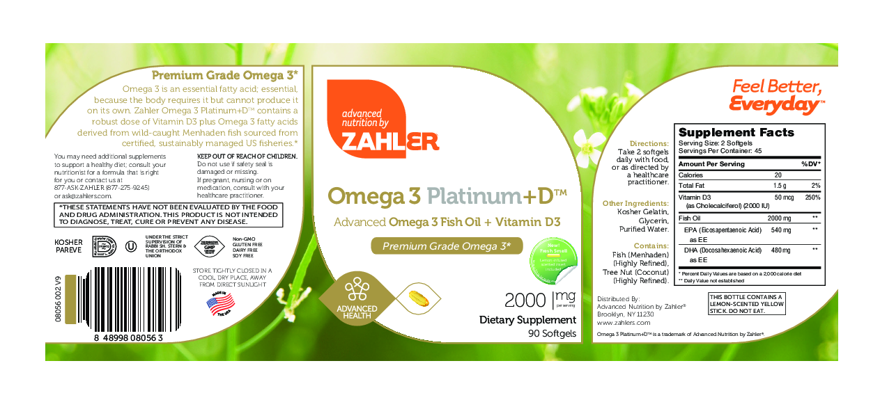 Advanced Nutrition by Zahler Omega 3 Platinum + D  90 softgels