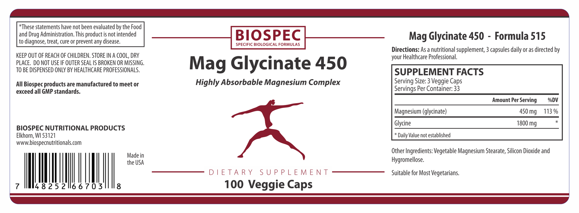 Biospec Nutritionals Mag Glycinate 450 100 caps