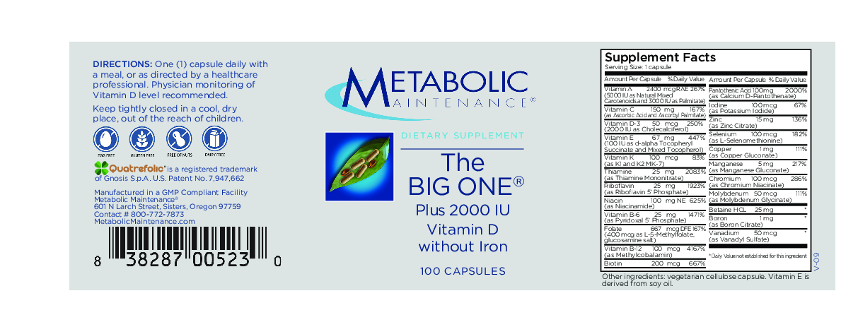 Metabolic Maintenance The Big One Plus w/o Iron 100 vcaps