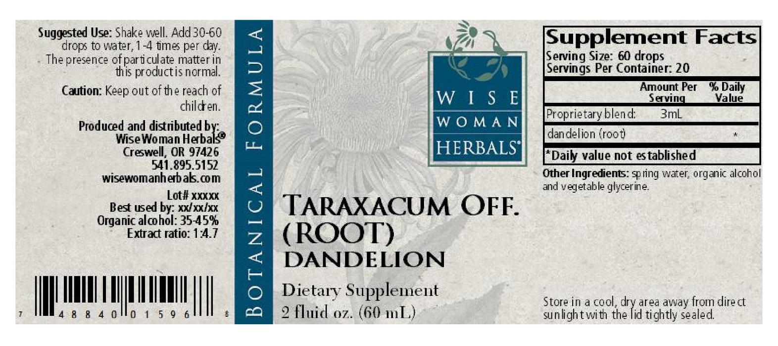 Wise Woman Herbals Taraxacum root/dandelion root 2 oz