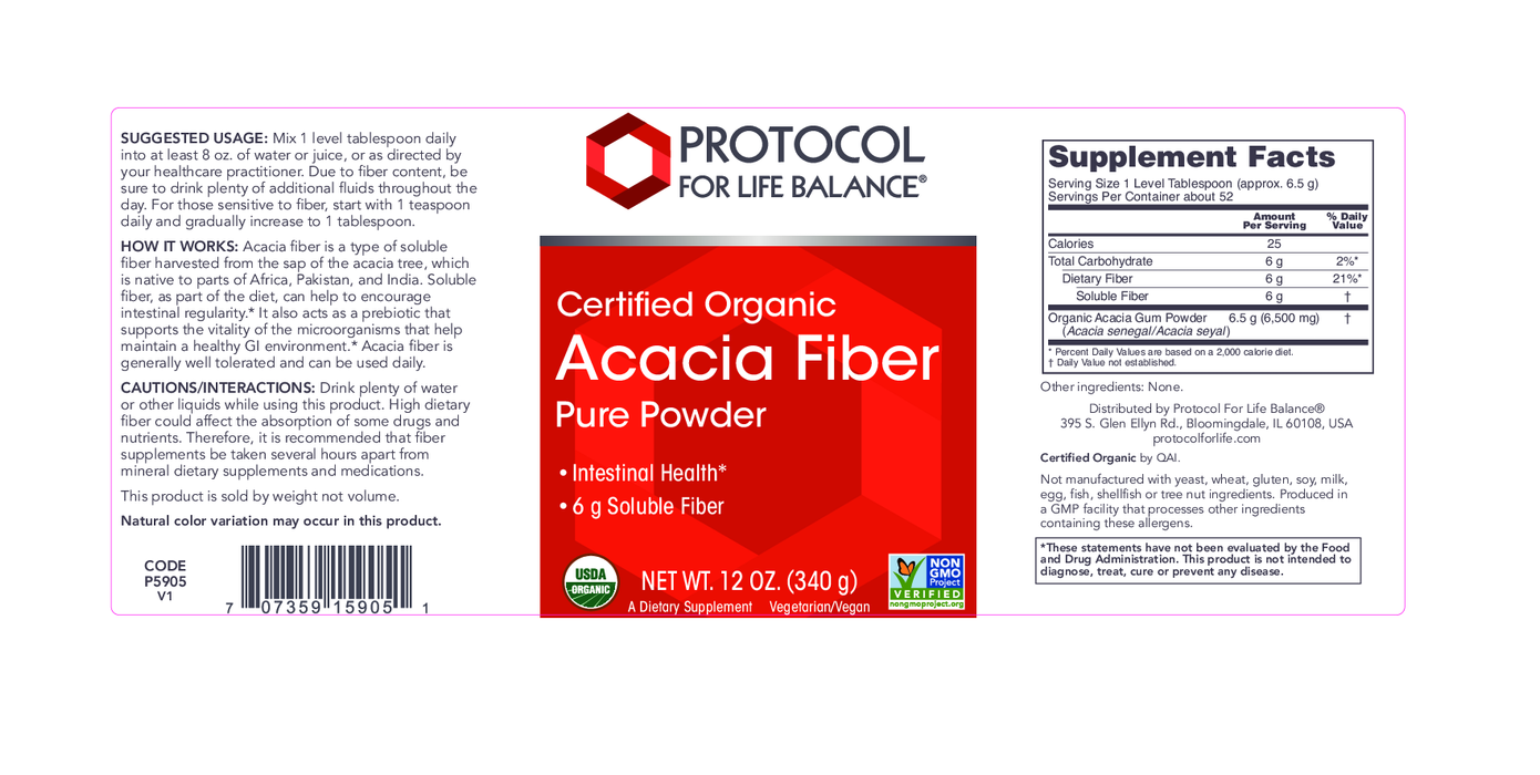 Protocol For Life Balance Acacia Fiber Powder Organic 12 oz