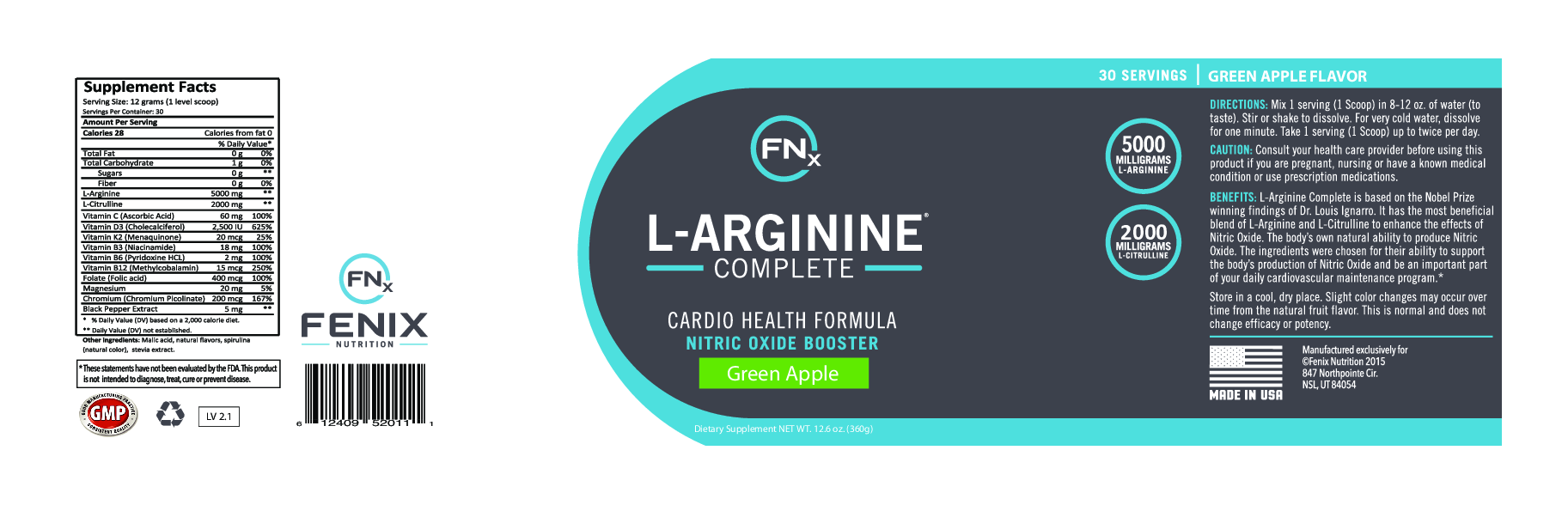 Fenix Nutrition L-Arginine Complete Green Apple 30 srvng