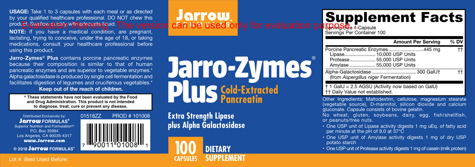 Jarrow Formulas Jarro-Zymes Plus 100 caps