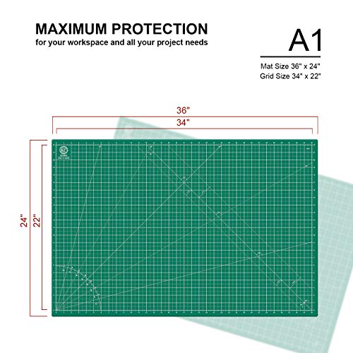 KC GLOBAL A1 (36"x24") Self-Healing Cutting Mat (Dark Green) - Sturdy, Reversible, Eco-Friendly, Non-Slip. Premium Desk Mat for Crafters, Quilters, and Hobbyist