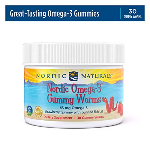 Nordic Naturals Nordic Omega-3 Gummy Worms, Strawberry - 30 Gummy Worms - 63 mg Total Omega-3s with EPA & DHA - Non-GMO - 30 Servings