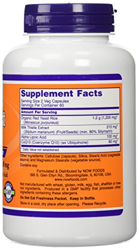 NOW Foods 600mg Red Yeast Rice & 30mg Coq10, 120 caps (pack of 2)