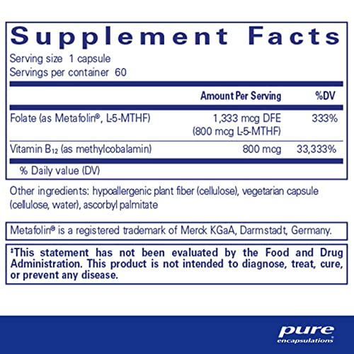 Pure Encapsulations B12 Folate | Energy Supplement to Support Well Being, Nerves, and Cognitive Health* | 60 Capsules