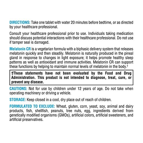 XYMOGEN Melatonin CR - Time Release Melatonin 5mg Supplement with Vitamin B6 - Nighttime + Immune Support - Biphasic Delivery Releases Quickly Then Steadily (180 Melatonin Extended Release Tablets)