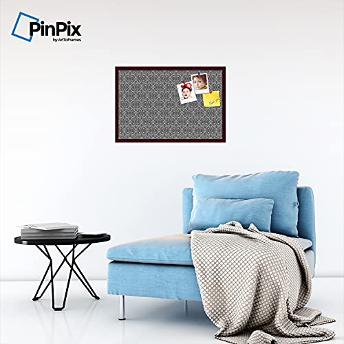 PinPix Decorative pin Cork Bulletin Board Made from self-Healing Canvas, Global Damask Design Printed at 30x20 Inches and Framed in Classic Mahogany Frame(WOM0066-76808-623)