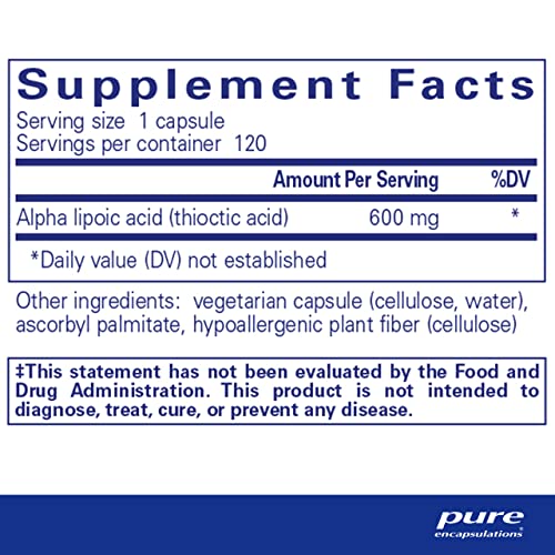 Pure Encapsulations Alpha Lipoic Acid 600 mg | ALA Supplement for Liver Support, Antioxidants, Nerve and Cardiovascular Health, Free Radicals, and Glucose Support* | 120 Capsules