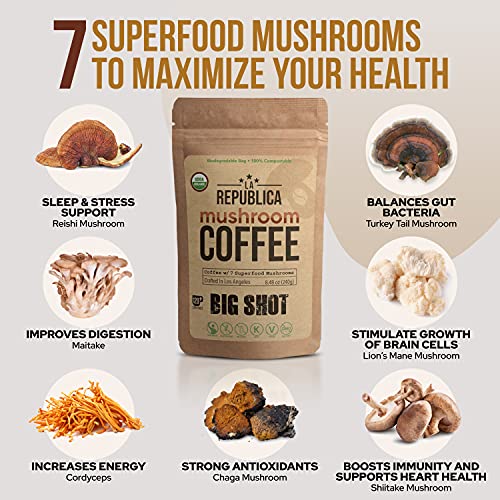 La Republica Big Shot Organic Mushroom Coffee 120 Servings 7 Mushrooms