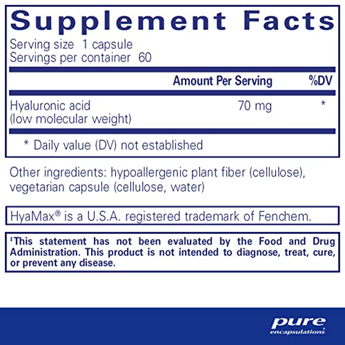 Pure Encapsulations Hyaluronic Acid | Supplement to Support Skin Hydration, Joint Lubrication, and Comfort* | 60 Capsules