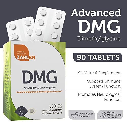 Zahler DMG 500mg - DMG Dimethylglycine Supplement for Endurance & Immune System Support - DMG Supplements with Amino Acid Glycine - Nootropic Brain Supplement - Kosher 1 a Day Tablets 90 Count
