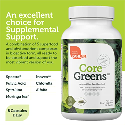 Zahler Core Greens, Superfood Greens Capsules, Super Greens with Spirulina, Chlorella, Spectra Blend and More, Kosher, 240 Capsule (240 Capsules)