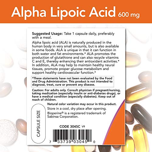 Now Foods Alpha Lipoic Acid 600 mg - 120 Veg Capsules 2 Pack