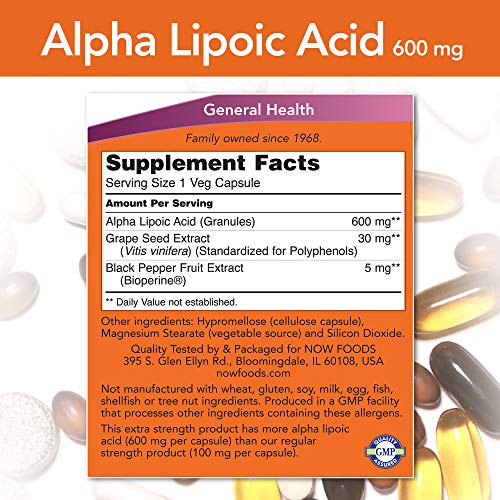 Now Foods Alpha Lipoic Acid 600 mg - 120 Veg Capsules 2 Pack