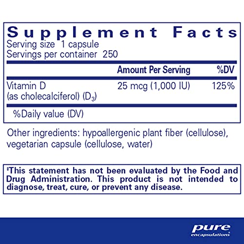 Pure Encapsulations Vitamin D3 25 mcg (1,000 IU) | Supplement to Support Bone, Joint, Breast, Prostate, Heart, Colon and Immune Health* | 250 Capsules