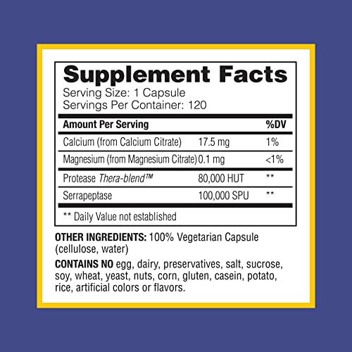 Enzymedica, SerraGold, Serrapeptase Enzymes for Sinus, Immune and Cardiovascular Support, 120 Capsules (FFP)