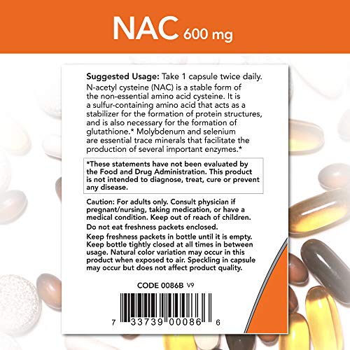 NOW Supplements, NAC (N-Acetyl Cysteine) 600 mg 250 Veg Capsules