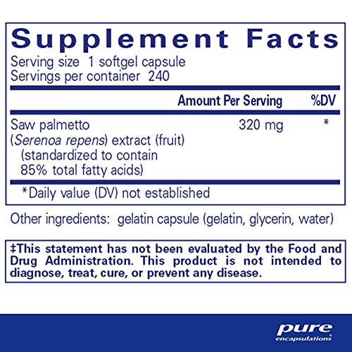 Pure Encapsulations Saw Palmetto 320 | Fatty Acids and Other Essential Nutrients to Support Prostate, Testosterone Metabolism, and Urinary Function* | 240 Softgel Capsules